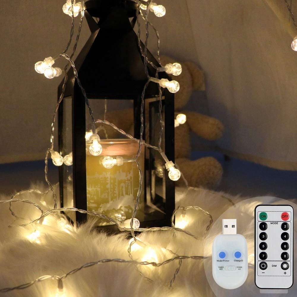 61CHpbhzH3L._AC_SL1000 2 Pack Globe Fairy Lights, 100 LEDs/12m USB Plug in Fairy Lights