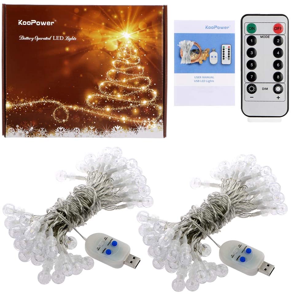 2 Pack Globe Fairy Lights, 100 LEDs/12m USB Plug in Fairy Lights