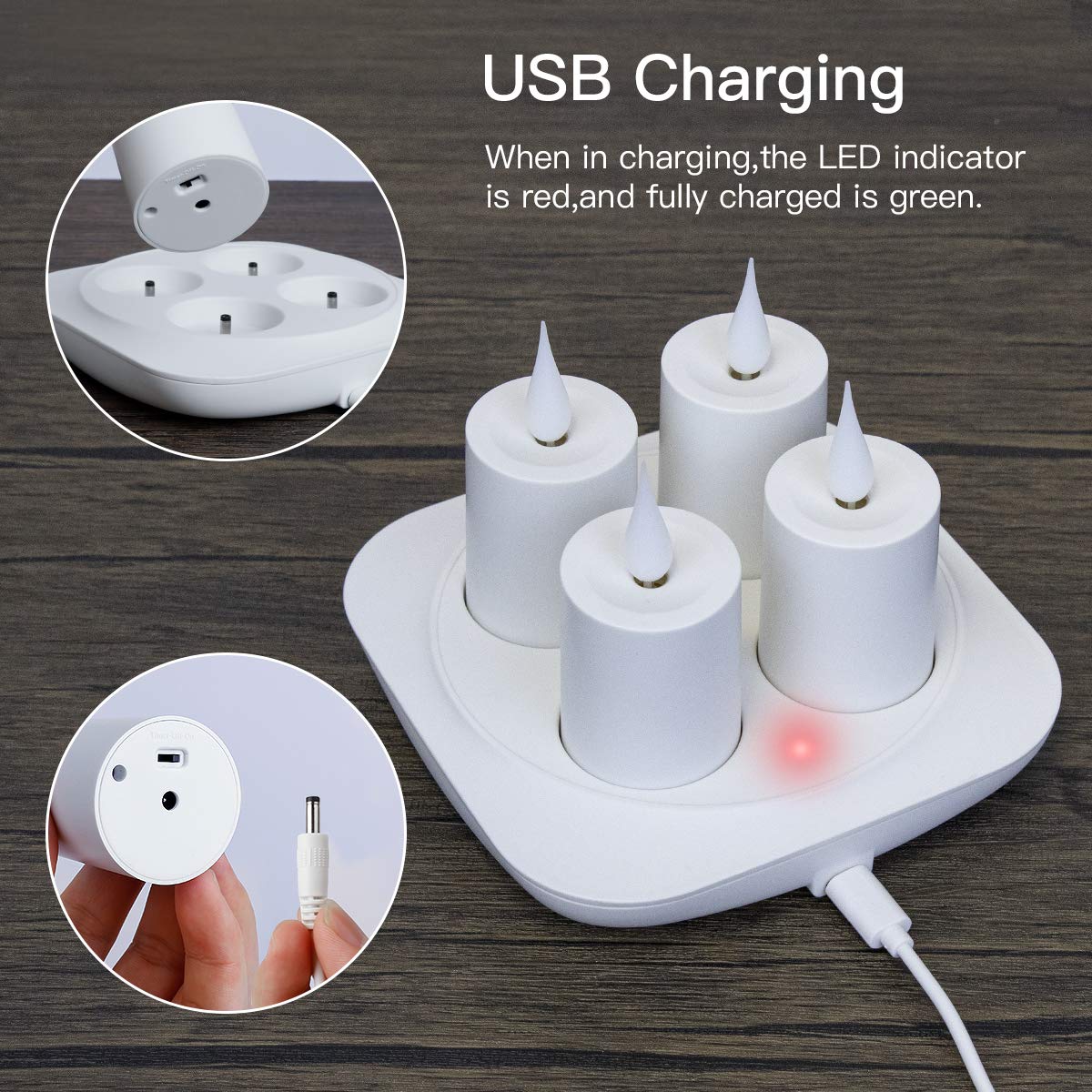 71RenlGj03L Rechargeable Flickering LED Candles with Dock, 3.5in, 4 Pack