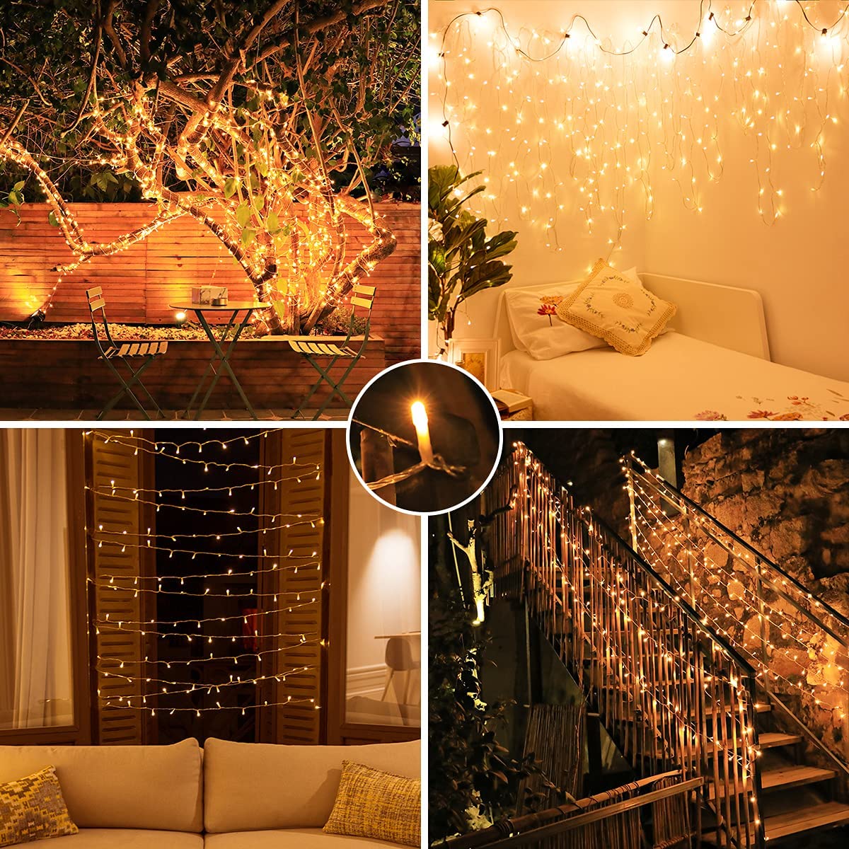 Battery Operated LED Lights 36ft 100 LED Warm White Waterproof with Automatic Timer