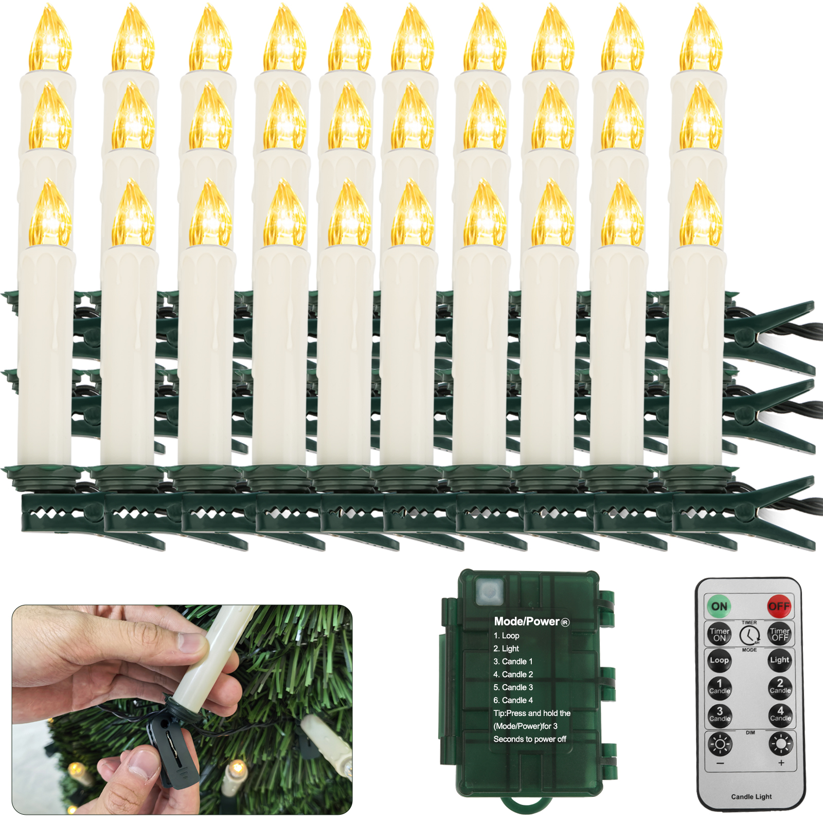 30PCS Koopower 14m/46ft LED Christmas Tree Candle Fairy Lights (40 Pcs Taper Candles with Clip)